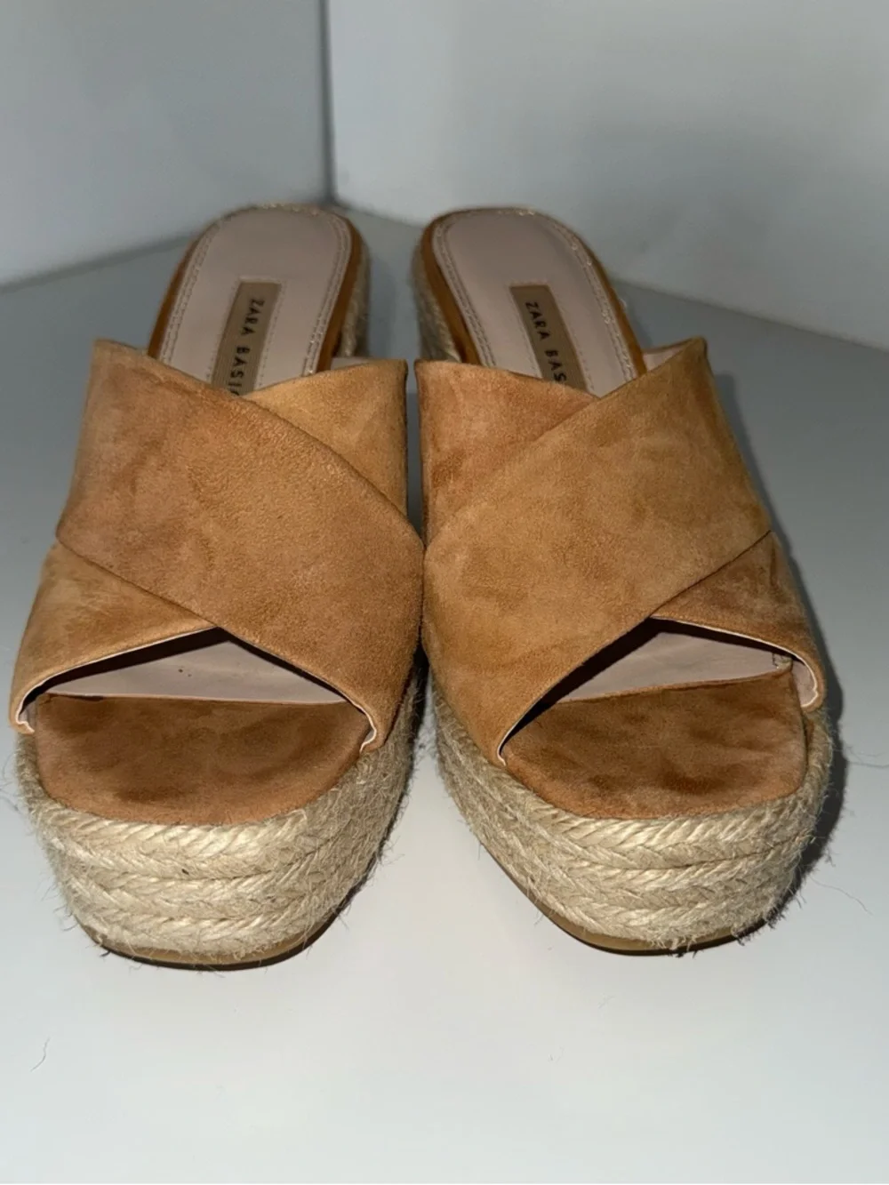 Zara Tan Suede Espadrille Wedge Slides size 37 / 7 - Picture 2 of 5